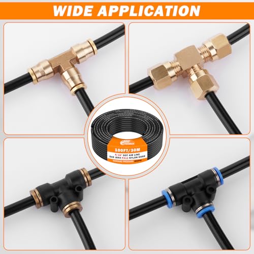 Image of CheeMuii 100 FT 5 /16 inch DOT Air Line 8MM OD Air Hose PA12 Nylon Pneumatic Tubing 30.5 Meter 5 /16 Inch OD SAE J844 Air Tubing Pipe Air Hose Line for Semi Truck Trailer or Industrial Air System