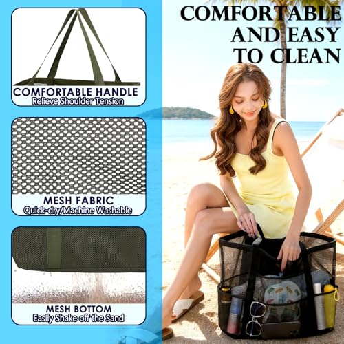 Image of Fammart Mesh Beach Bag for Women, Large Beach Toy Pool Bag with Zipper Pocket, SandProof Cruise Essentials 2026 Family Travel