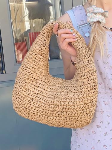 Crescent Straw Handbag for Women Straw Summer Beach Tote Handbag Vacation Shoulder Purses Raffia Woven Hobo Bag Clutch3