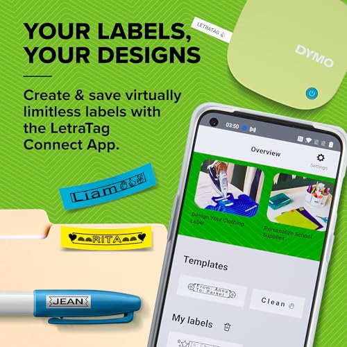 Dymo LetraTag 200B Bluetooth Label Maker | Compact Label Printer | Connects Through Bluetooth Wireless Technology to iOS and Android | Includes 1 White Paper Label Tape | Pistachio Yellow - Image 2