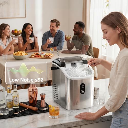 Nugget Countertop Ice Maker with Soft Chewable Ice, 35Lbs/24H, Pebble Portable Ice Machine with Ice Scoop, Self-Cleaning, One-Click Operation, for Kitchen,Office Stainless Steel Silver by Antarctic Star - Used condition - Image 6