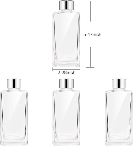 Miniatura 5 de Feel Fragrance Botellas difusoras de vidrio, frascos difusores, botellas de vidrio cuboides con tapas plateadas, juego de 4  5.5 pulgadas de alto,