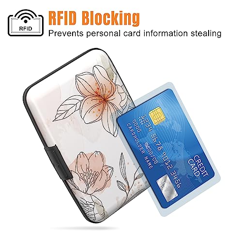Image of Rimilak Aluminuml Credit Card Holder, Mini Credit Card Wallet RFID Blocking Slim Metal Hard Case for Women Men, Beauty Flower