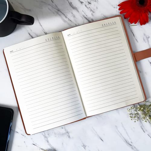 Image of Giftana Personalized Diary with Name, Customized Leather Diary with Magnetic Overlap Lock,192 Pages, Personalised A5 Notebook Diary, Office Use, New Year Corporate Gifts for Employee (Tan - Gold Clip)