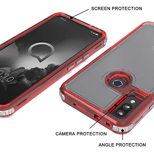 EnCASEs 3 in 1 Full Body Cell Phone Case for Alcatel 3V 2019, Heavy Duty Front & Back Hybrid Case, Shockproof Bumper Case Cover, Red