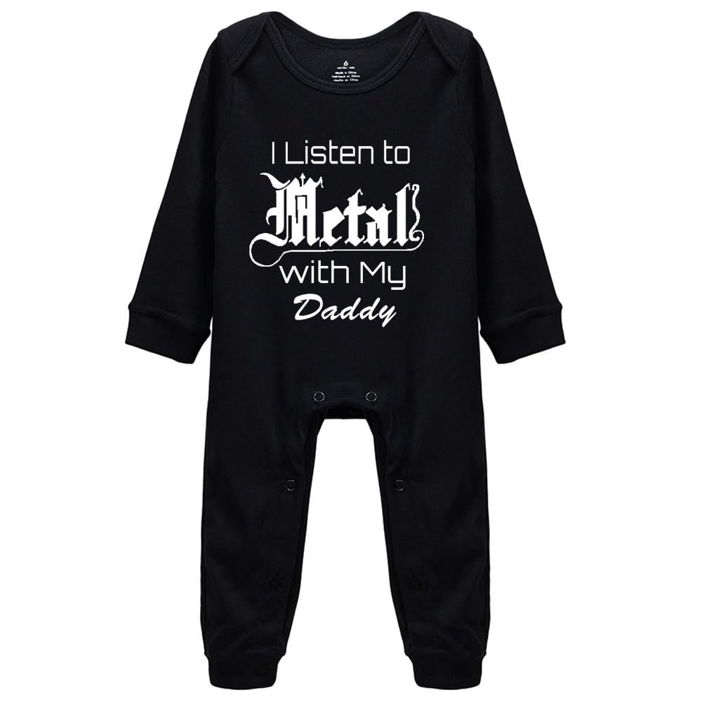 Tiansiaben Black-3 Baby Bodysuit I Listen To Metal With My Daddy Baby Clothes Cotton Newborn Organic Romper Black 3-6 Months