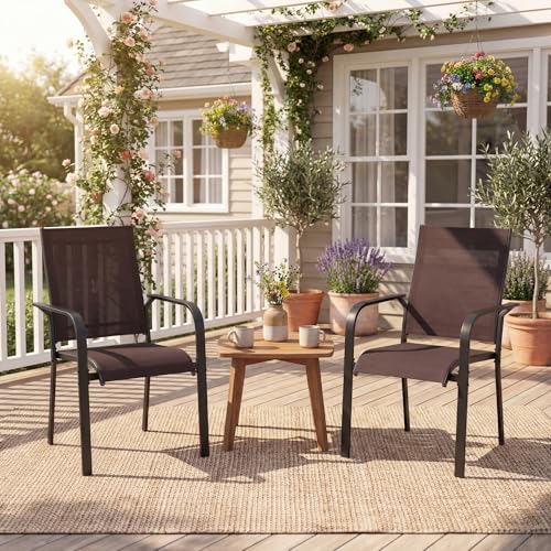 Image of Giantex Patio Chairs Set of 4, Stackable Outdoor Dining Chairs with Breathable & Quick-Dry Mesh Fabric, Armrests, Backrest for All Weather, Lawn, Backyard, Poolside, Porch, 350 LBS Capacity