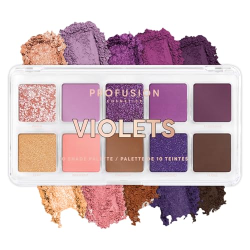 Profusion Cosmetics Violets 10 Shade Eyeshadow Palette – Matte & Shimmer Violet Tones, Pigmented & Blendable Shadows for Stunning Eye Looks and Rise Your Makeup Routine