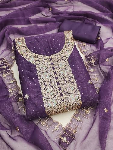 Image of Women's Shimmer Silk Embroidery Work Unstitched Dress Material