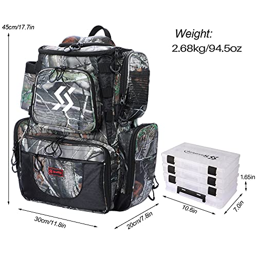 Sougayilang Fishing Tackle Backpack Waterproof Tackle Bag Storage With 4 Trays Tackle Box And Protective Rain Cover For Camping Hiking - Camouflage #TOP1