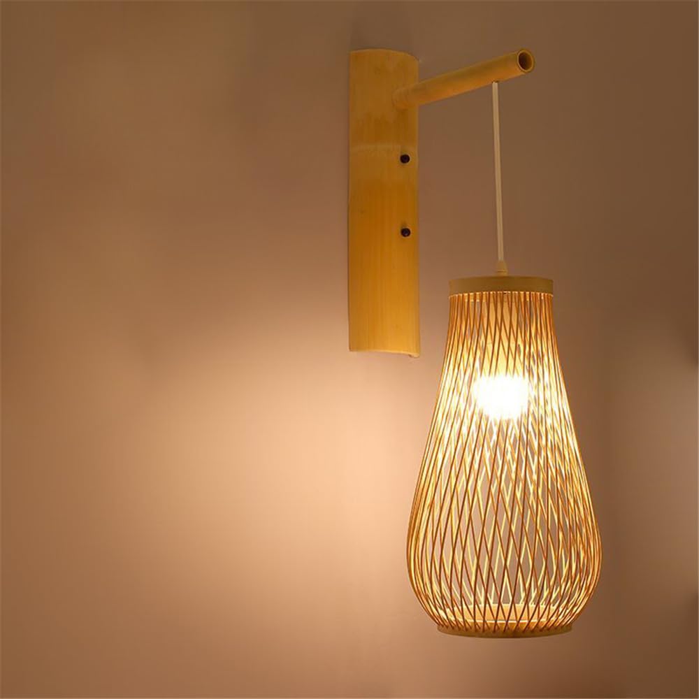 KXEcoLife Modern Weaving Bamboo Art Wall Lamp LED Retro Creative Study Bedroom Living Room Restaurant Cafe Teahouse Corridor Personality Light (Style 11)