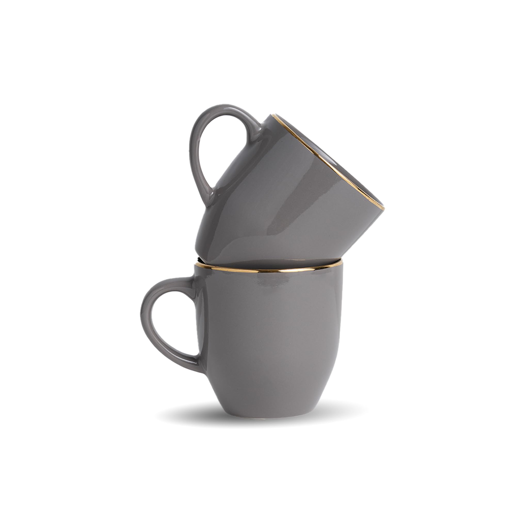 Shay Keramik-Kaffeetassen-Set, 6-teilig, 300 ml, Blaugrün, mittlere Tasse, glänzende Oberfläche, Steingut, Kaffeetassen-Set, Keramiktasse, mikrowellengeeignet (Blaugrün, Gold, Milchbecher, 6er-Set)