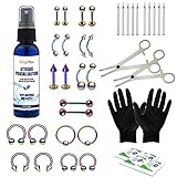 BodyJ4You 36PC Piercing Kit Rainbow Steel 14G 16G Belly Ring Tragus Nipple Lip Nose Aftercare Spray