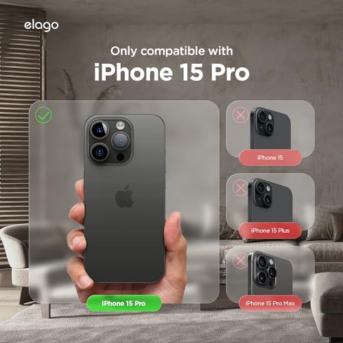 Image of elago Magnetic Leather Case Compatible with iPhone 15 Pro Case, Compatible with All MagSafe Accessories, 6.1 inch - Built-in Magnets, Vegan Leather, Shockproof, Water-Resistant (Black)