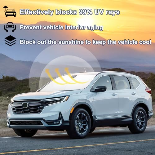Image of Car Windshield Sun Shade for Honda CRV 2023 2024 2025 2026 Professional 310T Reflective Polyester UV & Heat Insulation Protection, Foldable Front Window Sunshade with Storage Pouch, Keep Interior Cool