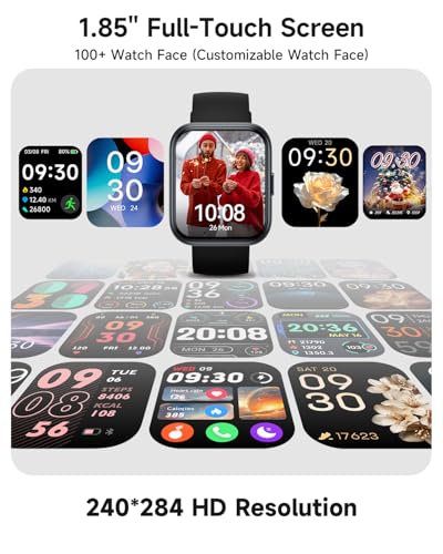 Image of Woneligo Smart Watch for Women, Answer /Make Calls, Alexa Built-in, 1.85 inch Touch Screen Fitness Tracker for Android & iPhone, Heart Rate /Sleep /SpO2 Monitor Smartwatch, Waterproof (Black)