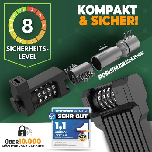 MIVELO Fahrradschloss Faltschloss hohe Sicherheit 85cm lang I Fahrrad Schloss Zahlenschloss inkl. Halterung I Ideal für E Bike… – Ansicht 6