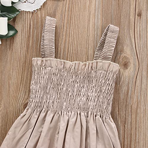 Chzstarly Newborn Baby Girls Romper Solid Color Ruched Casual Sleeveless Suspender Jumpsuit Summer Bodysuit With Headband (Khaki, 3-6 Months) #TOP2
