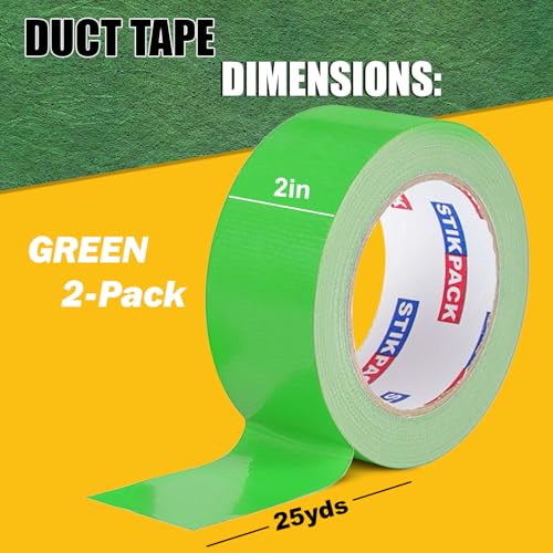 Image of 2 Rolls Green Duct Tape, Heavy Duty Strong Industrial Colored Duct Tape 9mil x 2inch x 25yds Flexible, No Residue, Waterproof and Tear by Hand, Multi-Use for Indoor & Outdoor Repairs