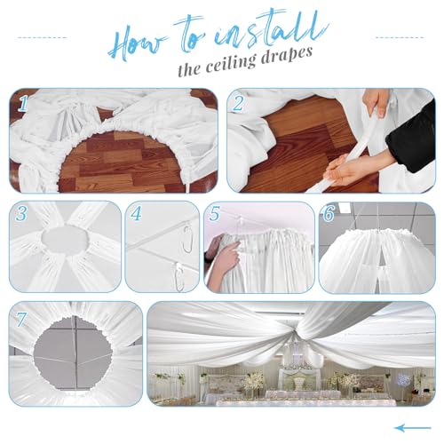 4 Panels White Ceiling Drapes for Wedding 5ftx40ft Arch Draping Fabric Sheer Curtains Voile Chiffon Drapery for Party Ceremony Stage Swag Decorations by Showgeous - Image 7
