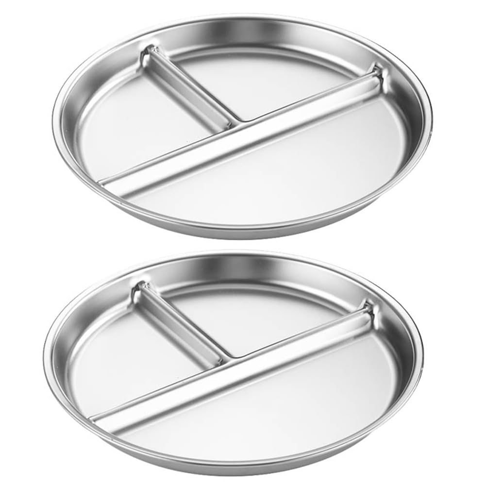CTRLZS Food Divided Dishes Stainless Steel Dinner Plate Serving Tray Snack Dish Lunch Container for Canteen Kitchen Tools