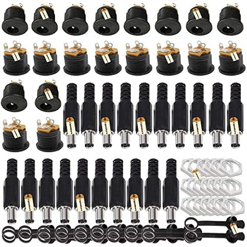 Lsgoodcare 60Pcs 5.5MM x 2.1MM Male DC Power Plug Power Jack Adapter Connector& Female Dc Jack 3Pin Panel Mount Connector& Dustproof Plug Cover