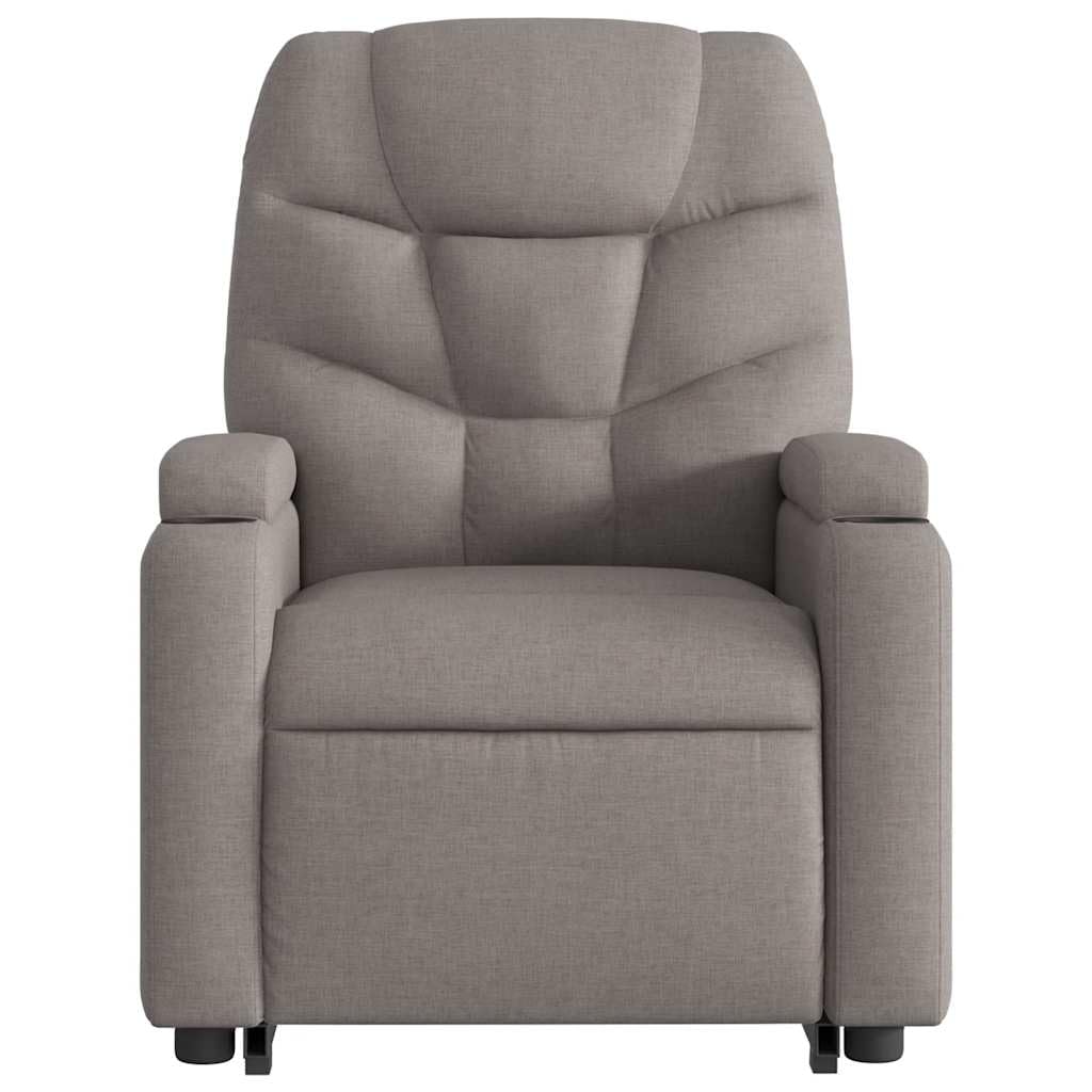 Sillón elevador eléctrico reclinable de tela gris con 6 puntos de vibración y elevación automática, asiento cómodo y estable para relajación y bienestar