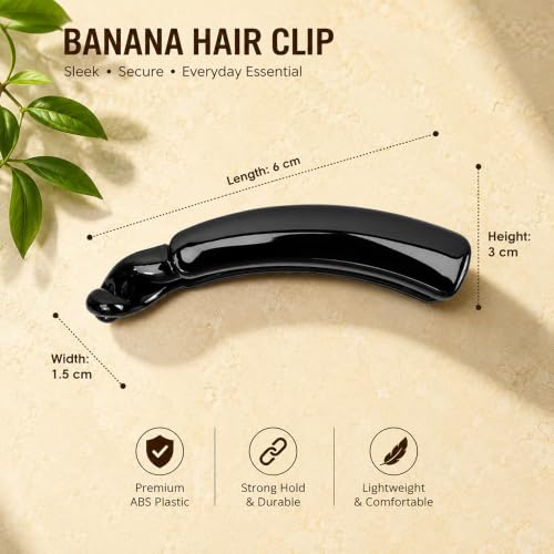 Image of Glaze Glossy Finish Curved Claw Hair Clips for Women & Girls | Strong Grip Non-Slip Hair Jaw Clips for Thick, Thin & Curly Hair | Everyday Styling Accessories | Black, Pack of 3 (medium)