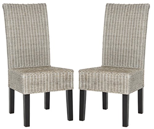 SAFAVIEH Home Collection – Arjun Set of 2 Antique Grey Wicker Dining Chairs, Tall Back Dining Chairs with Pine Wood Legs for Kitchen or Dining Room (SEA8013B-SET2)