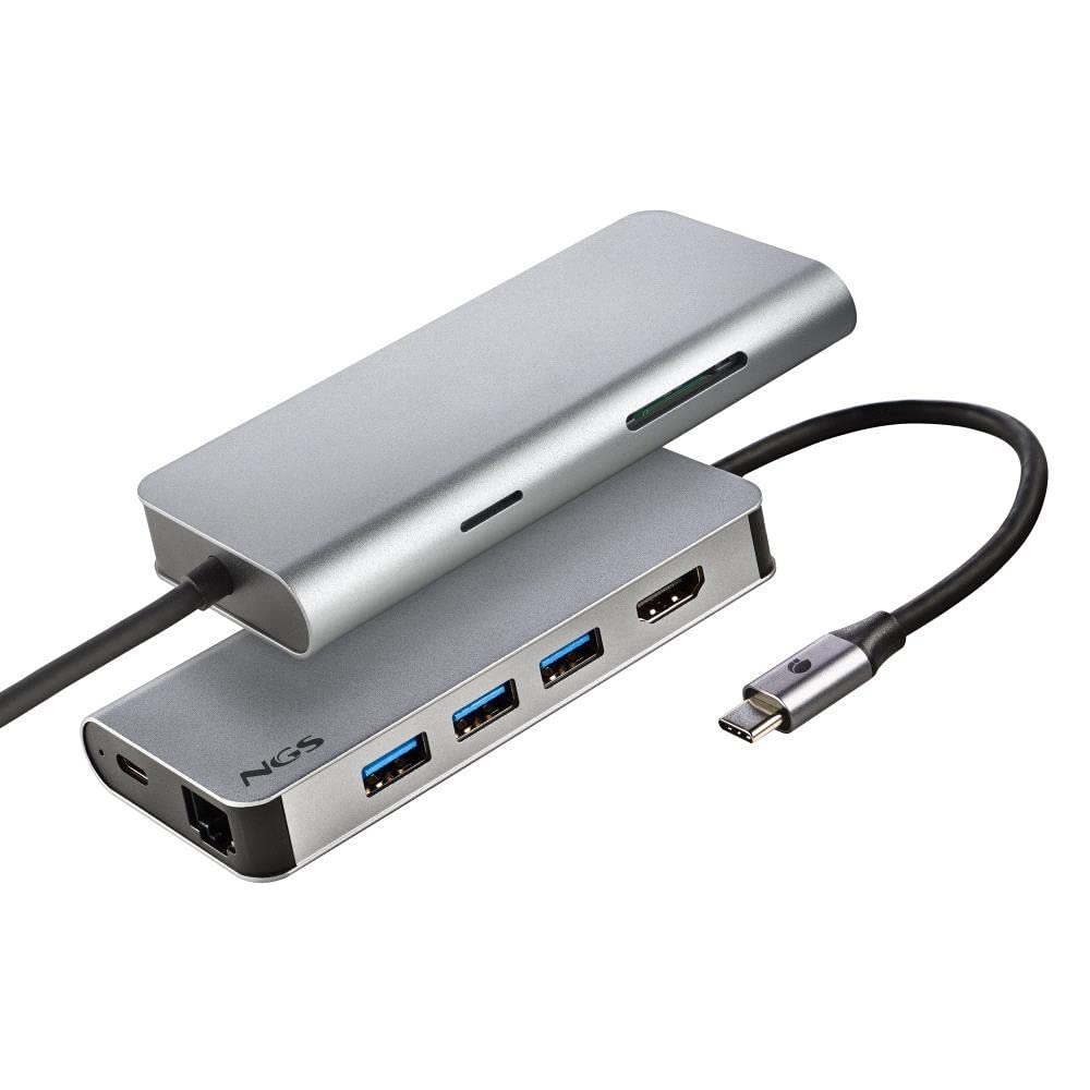 NGS WONDER DOCK 8-8 w 1, hub USB-C, adapter wieloportowy (USB 3.0, USB-C, z ładowaniem PD, HDMI, czytnikiem kart SD/TF oraz LAN - RJ45). Kompatybilny z urządzeniami z USB-C