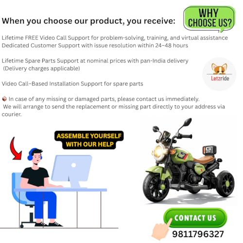Image of Kids Electric Ride-On Bike with LED Headlight, Music & 3-Wheel Stability, Battery Powered Motorcycle Toy for Boys & Girls (Ages 1-4 Years) (Green)