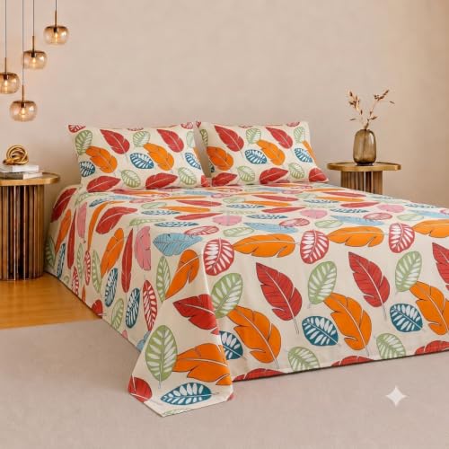 Image of IVAZA Turkish Cotton 280 TC Super Soft Warm Bedsheet Set for Double Size Bed, Durable Double bedsheet with 2 Pillow Cover Apricot