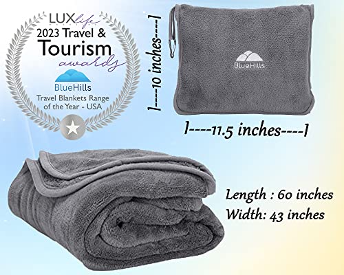 BlueHills Premium Soft Travel Blanket Pillow Airplane Flight Blanket Throw Bag Pillowcase Compact Large 2 in 1 Combo Warm Traveling Plane Essentials Portable Gifts Lightweight Grey Gray T007 - Image 4