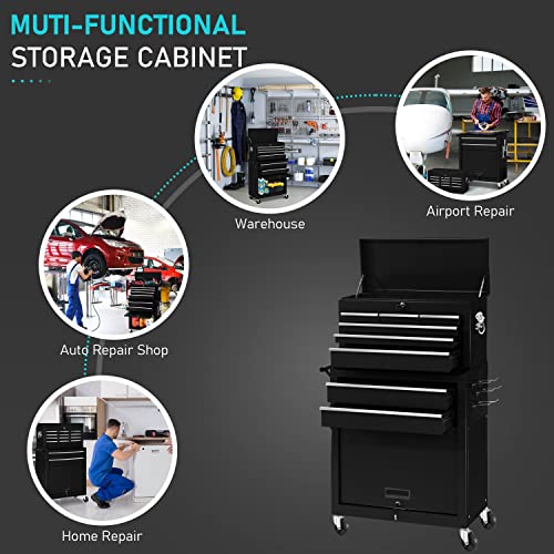 Intergreat 8-Drawer Rolling Tool Chest With Wheels,Large Tool Cabinet With Drawers For Mechanics,Mobile Steel Tool Storage Organizer With Lock&Liner For Warehouse,Workshop,Black #TOP5