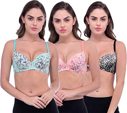 brachy Women's Floral Print Padded Underwired Push-Up Bra Pack of 3 | Smooth Fit Seamless T-Shirt Bra (BCA_FPWCOMBO-P)-picture-4