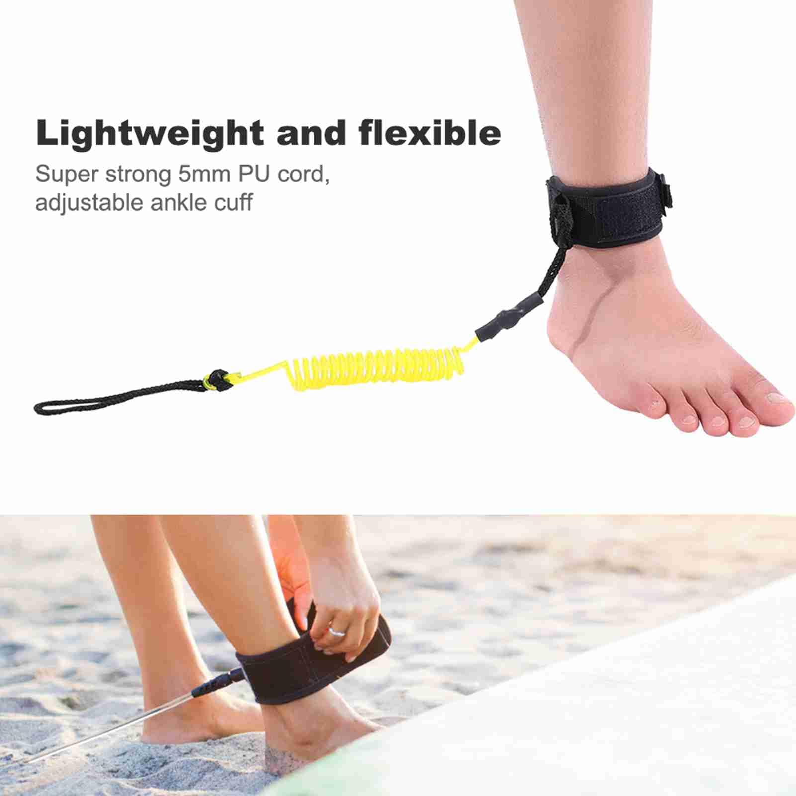 Planche de Surf Laisse Stand up Paddle Board enroulé Printemps Laisse Jambe Pied Corde Surf Laisse 5mm(Jaune),braceletde Maintien pour Planche Surf
