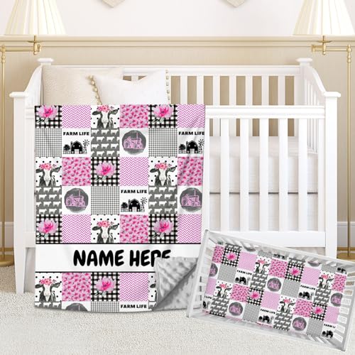 Personalized Farm Theme Baby Girl Bedding - Custom Crib Comforter & Fitted Sheet, Name Embroidery, Cow Nursery Theme, 2 Piece Set