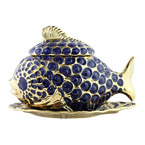 Sopera de Pescado Azul - Blue Fish Shaped Tureen Blue Golden 14.5