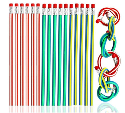 Ruotong Colorful Magic Bendy Flexible Soft Pencil with Eraser for Children Kids Writing Gift, Pack of 30 (30pcs 18cm Striated Pencil)