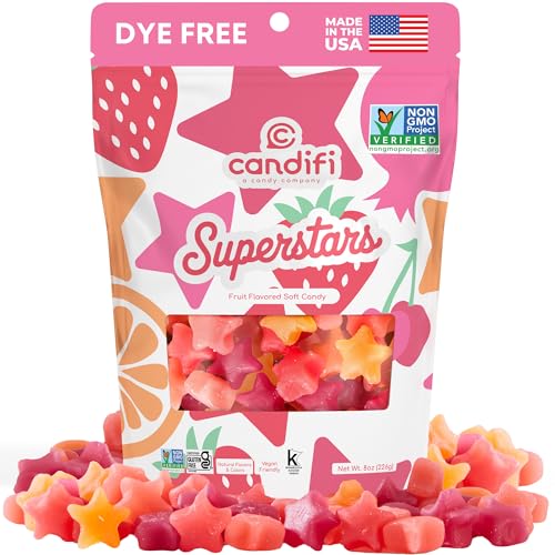 Candifi Dye Free Candy - Superstars Gummy Stars (8 oz) - Vegan Candy - Non GMO - Fruit Flavored Soft Chewy Stars with Natural Colors & Flavors - Kosher No...