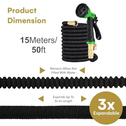 Flexi Hose Expandable Garden Hose - 50FT Heavy Duty Water Hose, Retractable Hose with 2cm Brass Fittings - Expandable Hose Design Includes Spray Nozzle (Black 15 Metres) - Image 4