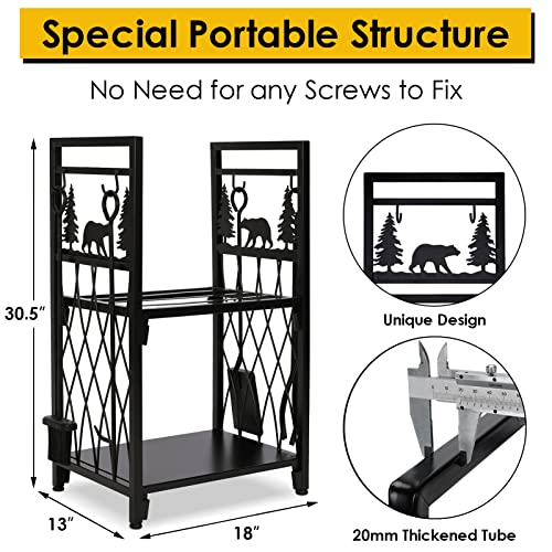 MYFIREPLACEDIRECT Firewood Rack with 4 Fireplace Tools, Fireplace Tool Sets Log Rack Outdoor Heavy-Duty Log Wood Storage Accessory for Indoor Fire Pit Wood Holders with Shovel, Poker, Tongs, Broom - Thumbnail 4