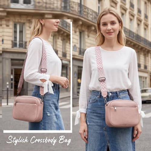 Image of TANTOMI Crossbody Bags for Women Trendy,Vegan Leather Crossbody Purses for Women Small Shoulder Bag Handbags with Wide Strap (Dusty Pink)