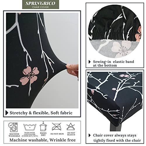Image of SPRINGRICO Chair Covers for Dining Room Set of 4, Stretch Dining Chair Cover, Washable Spandex Kitchen Parsons Chair Slipcovers, Removable Seat Protector for Home or Party (4 Pack, Flourish Black)