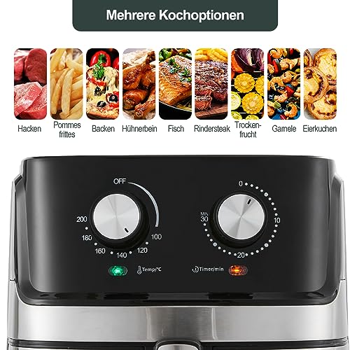 CLIPOP Heißluftfritteuse für die Ganze Familie mit Schneller Luftzirkulation 6,5L XL Friteuse Heissluft Fritteusen Air Fryer, 30-Minuten-Timer Antihaftbeschichtung, spülmaschinenfeste Körbe, 1700W – Bild 4