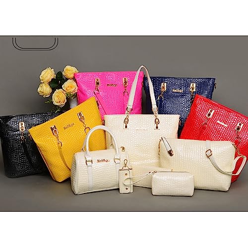 Set de 6 bolsos y carteras para mujer: totes, satchel, bandolera y clutch, en poliuretano, color rosa miniatura 5