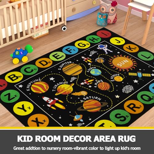 Capslpad M03BK06 Black Outer Space Kids Play Rug Abc Alphabet Kids Play Mat For Toddlers Non Slip Solar System Star Planets Nursery Rug thumb #4