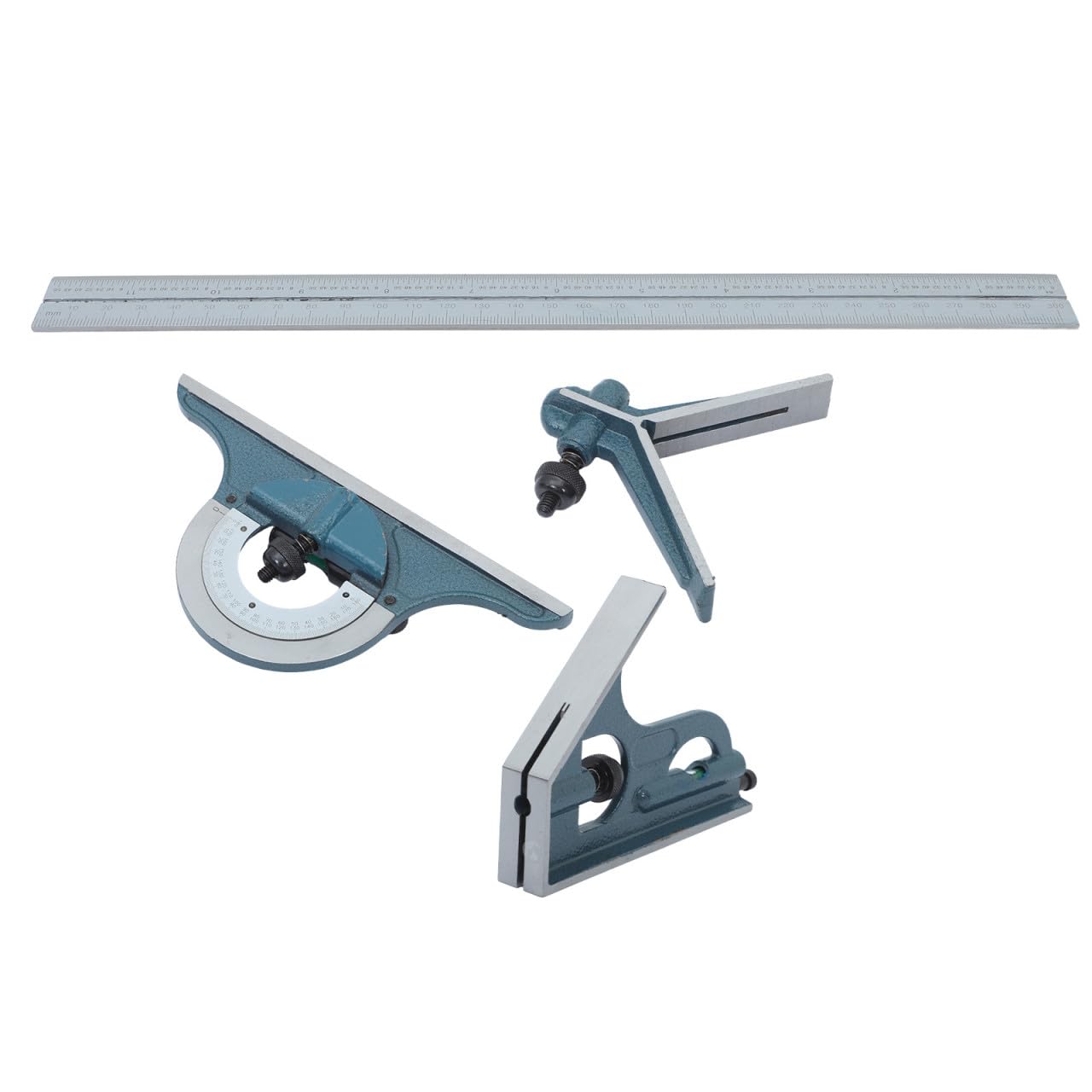 Juego de Escuadra Combinada Transportador Ajustable de Precisión de Acero al Carbono y Estuche Protector para Carpintería y Trabajos de Madera