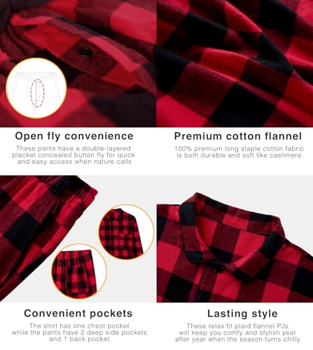LAPASA Men's Pajama Set 100% Cotton Flannel Top Long Sleeve & Bottom Pants Plaid Sleepwear PJ Sleepwear Lounge Comfy M79/M954