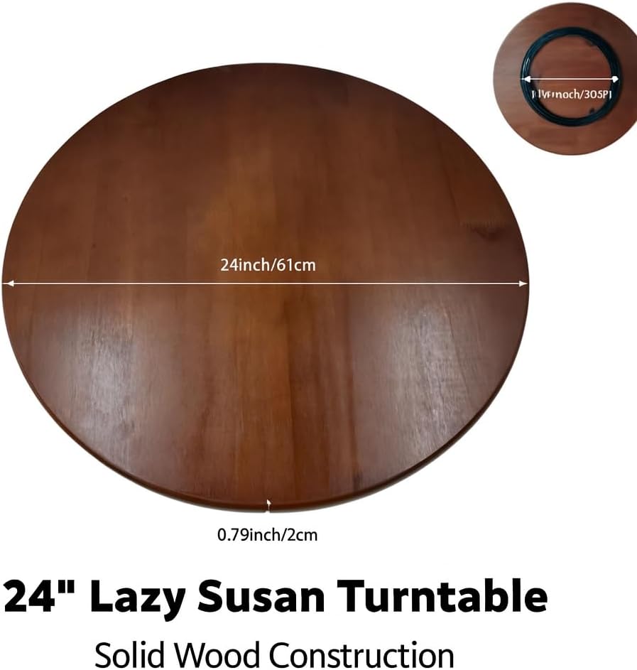 24 Inch Round Wooden Lazy Susan Turntable, Pinewood Rotating Tray, Kitchen Cabinet Storage Organizer